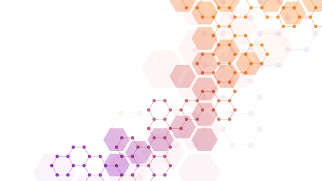 Fundo de padrão de hexágonos. Estrutura molecular da pesquisa genética. Engenheiro químico