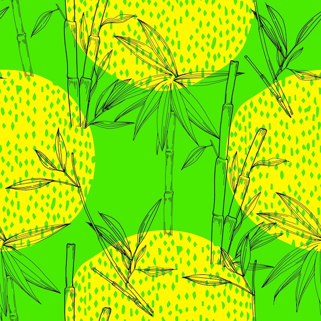 Fundo de padrão sem costura com fundo de bambu ilustração vetorial colorida desenhada à mão