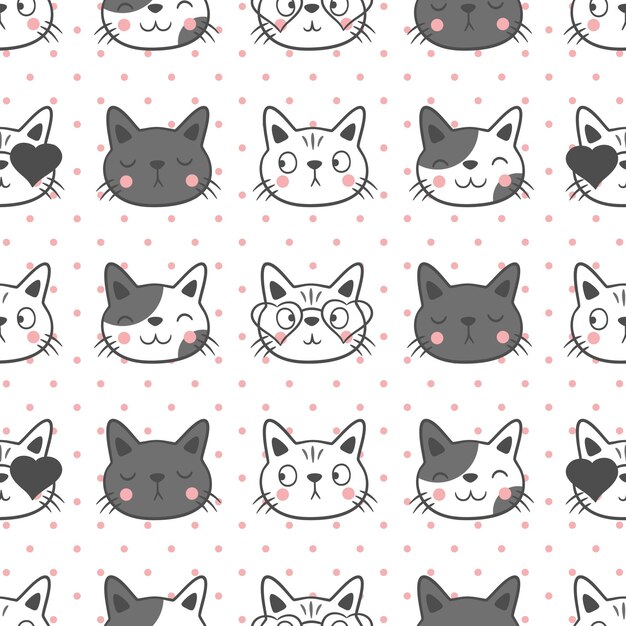 Fundo de padrão sem emenda de gato fofo, desenho de padrão de gato bonito sem emenda