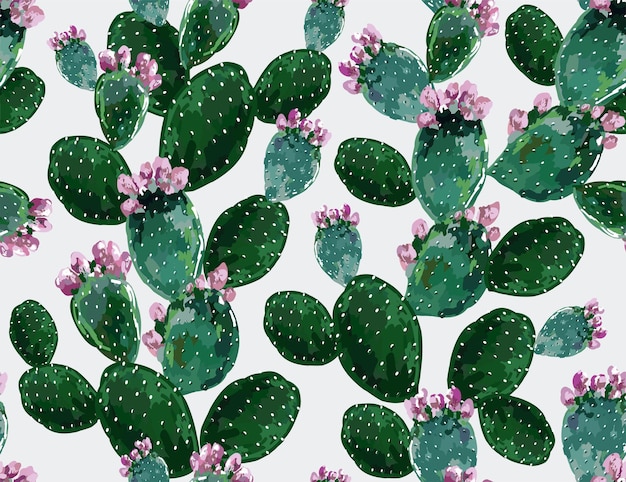 Fundo de padrão tropical de verão floral sem costura com cactos florescendo Perfeito para papéis de parede