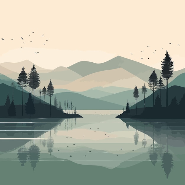 Vetor fundo de paisagem de lago de cores minimalistas e suaves