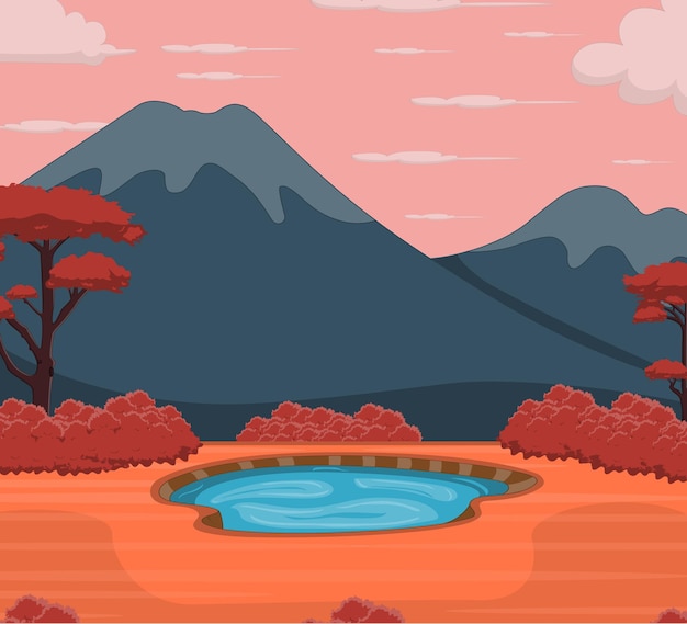 Fundo de paisagem de outono com lagoa e montanha