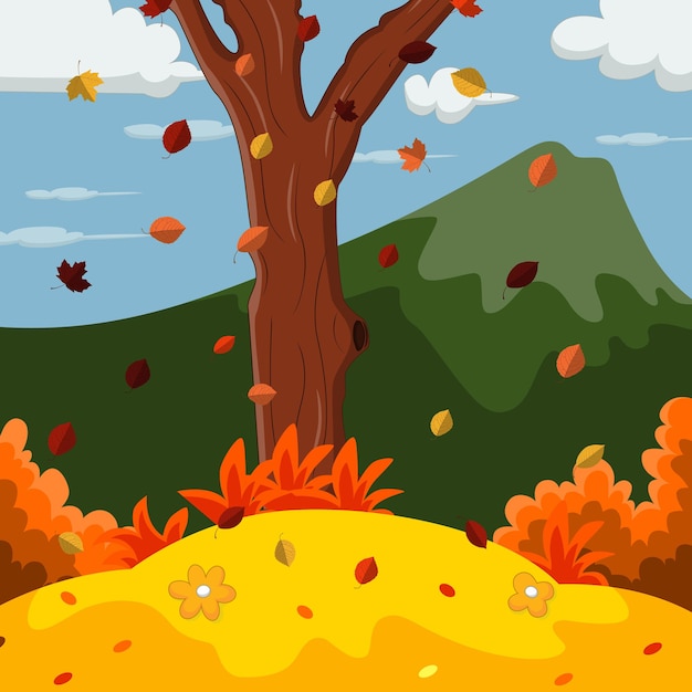 Vetor fundo de paisagem de outono com montanha