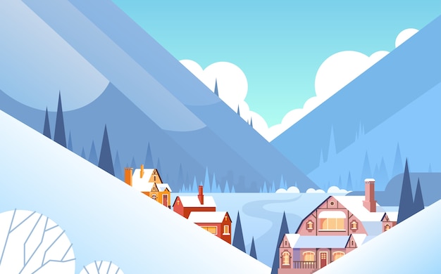 Fundo de paisagem do inverno montanha vila