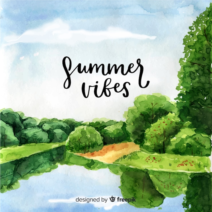 Vetor fundo de paisagem natural em estilo aquarela