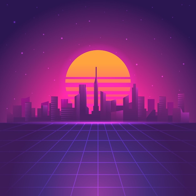 Fundo de paisagem urbana futurista retrô