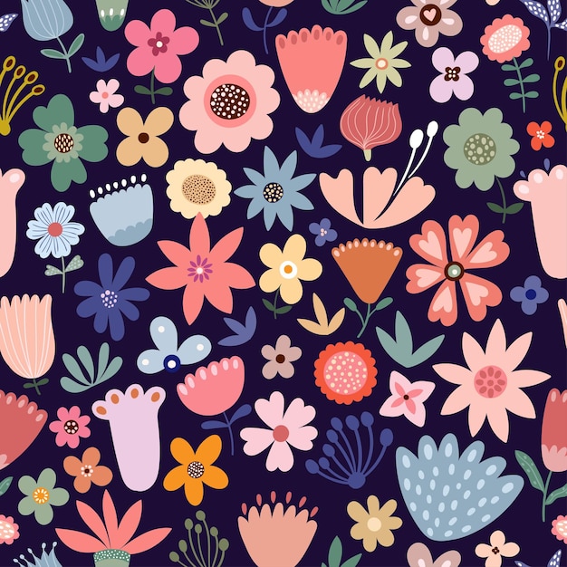 Vetor fundo de papel de parede floral de primavera e verão sem costura com design sazonal flo colorido