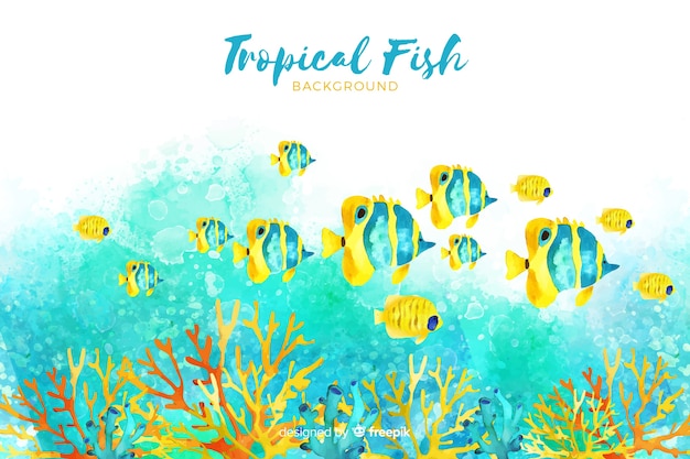 Fundo de peixes tropicais em aquarela