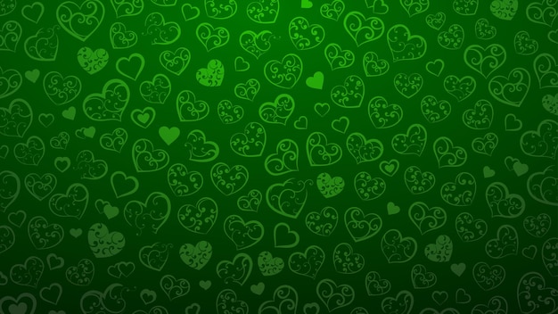 Fundo de pequenos corações com enfeite de cachos, em cores verdes