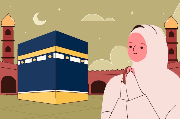 Vetor fundo de peregrinação islâmica do hajj plano