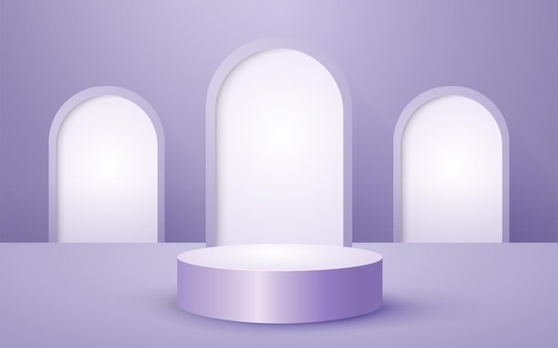 Fundo de pódio redondo roxo pastel abstrato de cena 3d para apresentação de produtos cosméticos