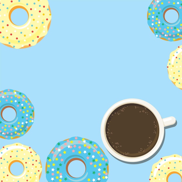 Vetor fundo de pôster de rosquinhas e xícara de café