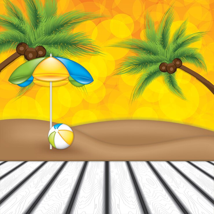 Vetor fundo de praia com guarda-chuva e bola de praia