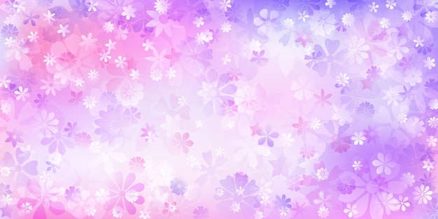 Vetor fundo de primavera com várias flores em cores roxas