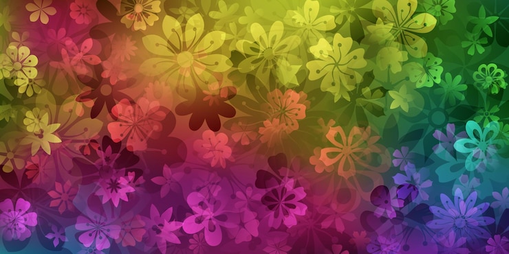 Vetor fundo de primavera de várias flores em cores do arco-íris