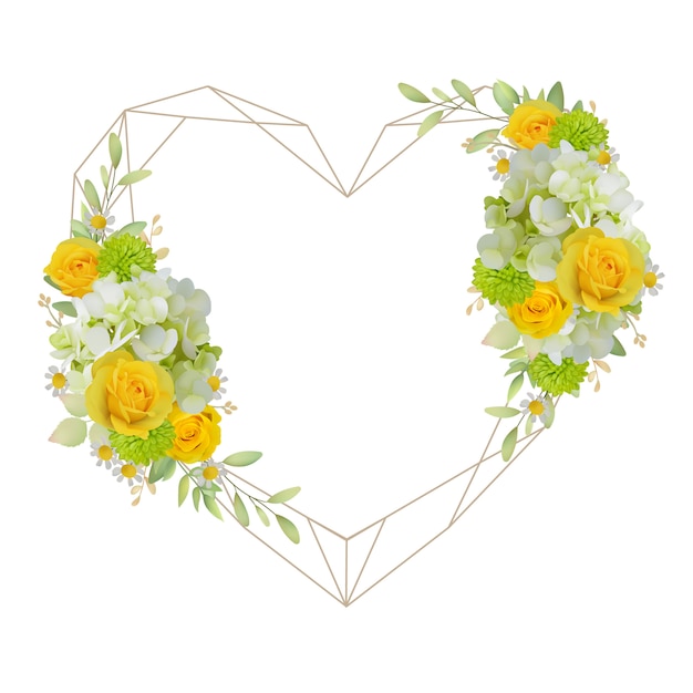 Fundo de quadro lindo amor com rosas florais e hortênsias