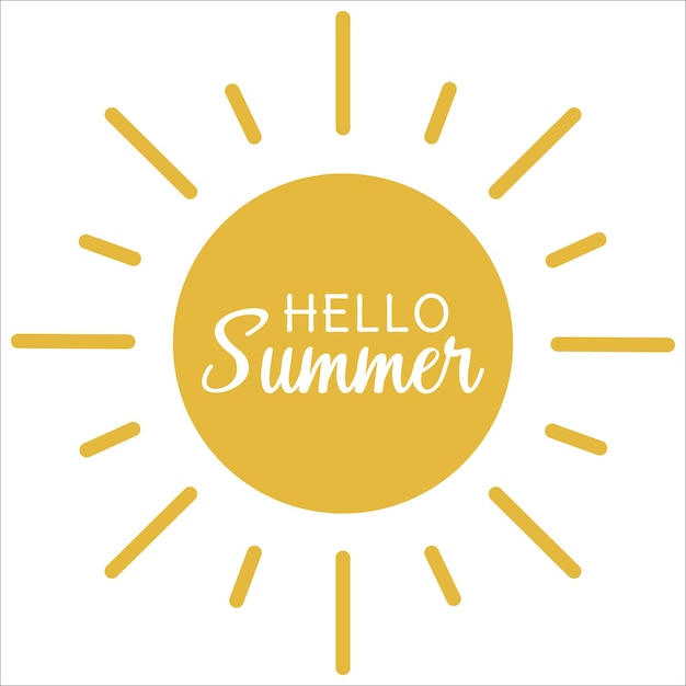 Vetor fundo de raios solares com ilustração vetorial de letras hello summer isolada em branco