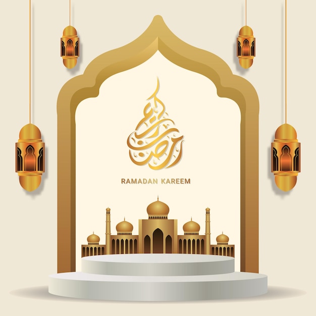 Fundo de ramadã kareem com modelo dourado