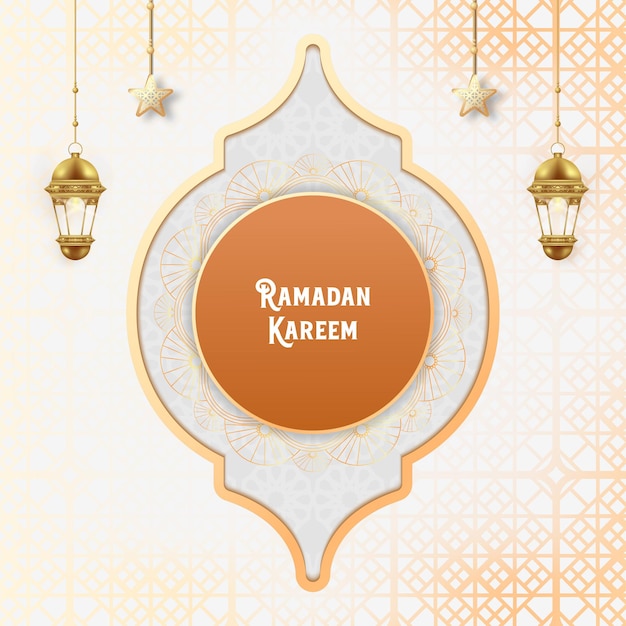 Fundo de ramadan kareem com lanterna de lâmpada dourada