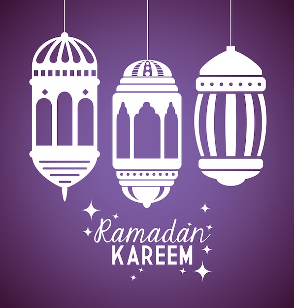 Fundo de ramadan kareem com lanternas penduradas