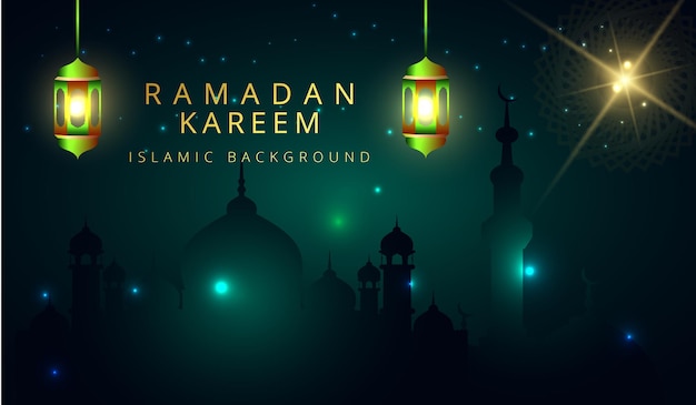 Fundo de ramadan kareem com luzes e lanternas