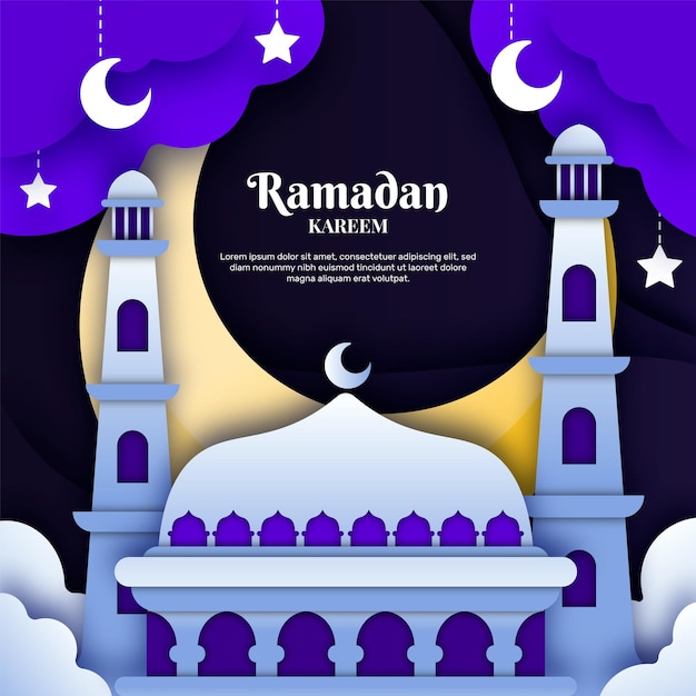 Fundo de ramadan kareem no conceito de estilo de papel