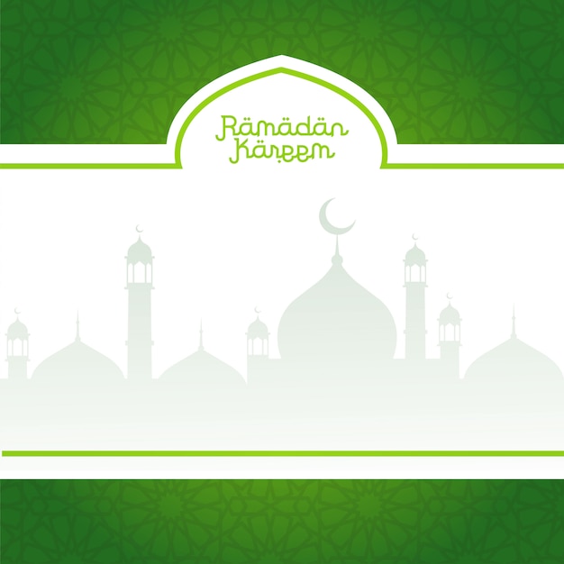 Fundo de ramadan kareem verde com silhuetas de mesquitas