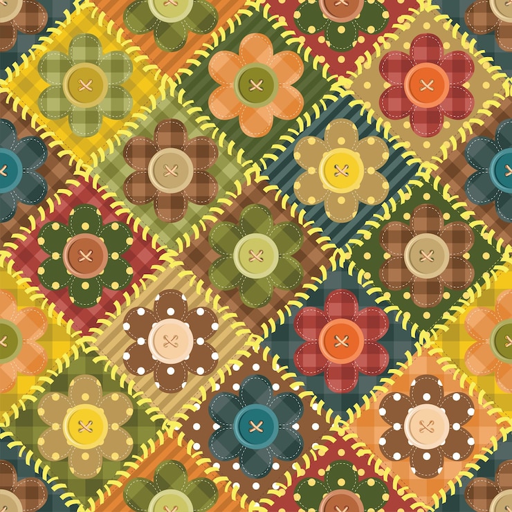 Vetor fundo de retalhos com flores e botões