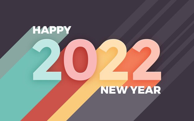 Fundo de saudação de feliz ano novo 2022 com efeito de estilo de texto de sombra retrô