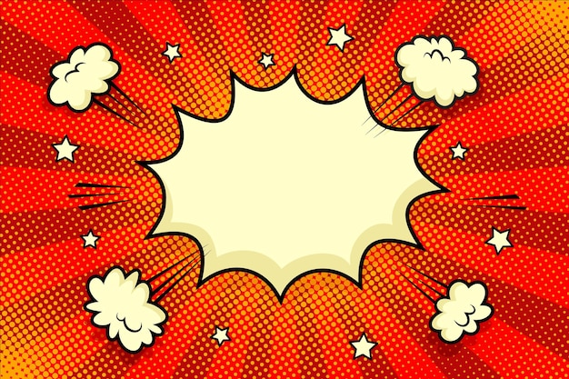 Fundo de starburst em meia tonalidade com bolha de fala e nuvens de fumaça Padrão de quadrinhos de arte pop Impressão pontilhada