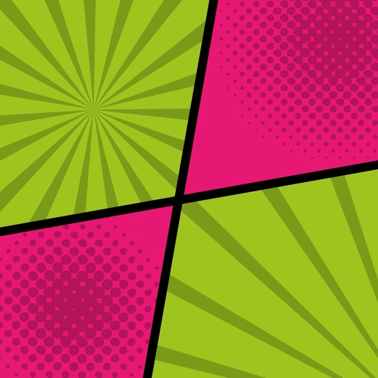 Vetor fundo de sunburst de pontos coloridos em quadrinhos pop art