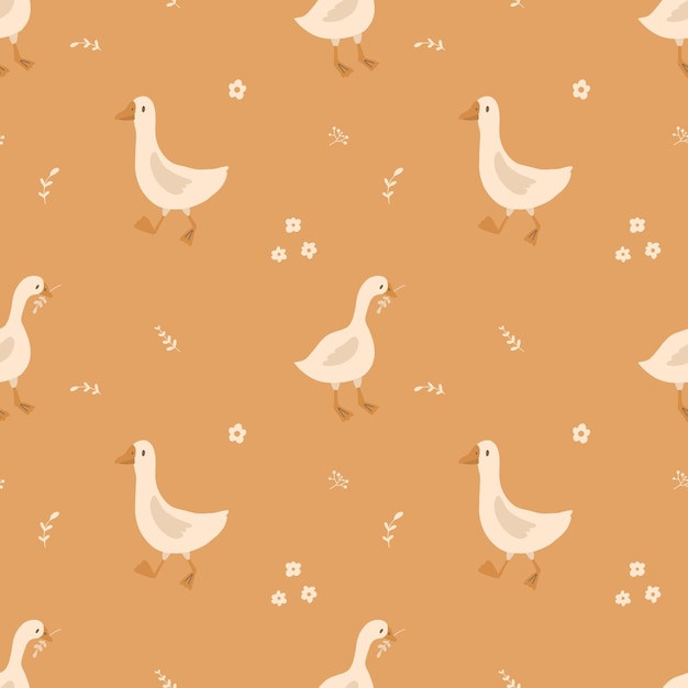 Fundo de tecido de padrão infantil sem costura desenho vetorial simples de flores e folhas feito à mão