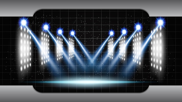 Fundo de tecnologia abstrata salão de palco do estádio com luzes cênicas de interface de usuário de tecnologia futurista redonda iluminação vetorial azul fundo de holofote de palco vazio