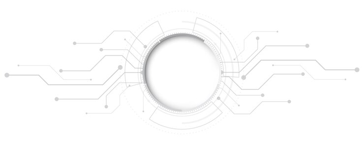 Vetor fundo de tecnologia abstrato cinza branco com vários elementos de tecnologia fundo de inovação de conceito de comunicação de alta tecnologia espaço vazio de círculo para seu texto
