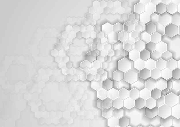 Fundo de tecnologia cinza claro com hexágonos Design vetorial geométrico brilhante abstrato
