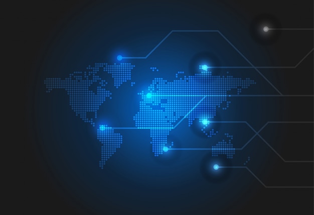 Fundo de tecnologia com mapa-múndi pontilhada