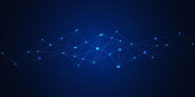 Vetor fundo de tecnologia da informação com elementos de infográfico e ícones planos