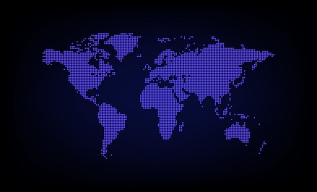 Fundo de tecnologia de mapa mundo linha pontilhada