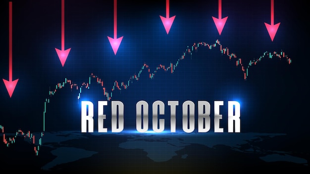 Fundo de tecnologia futurista abstrato do mercado de ações de outubro vermelho e gráfico de gráfico de barra de bastão de vela verde e vermelho