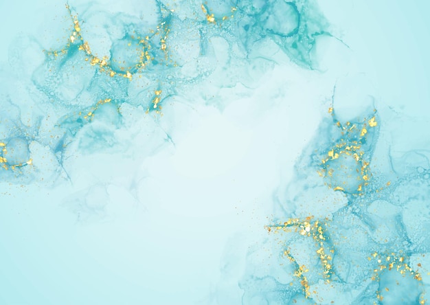 Fundo de tinta de álcool de cor azul-petróleo com glitter dourado