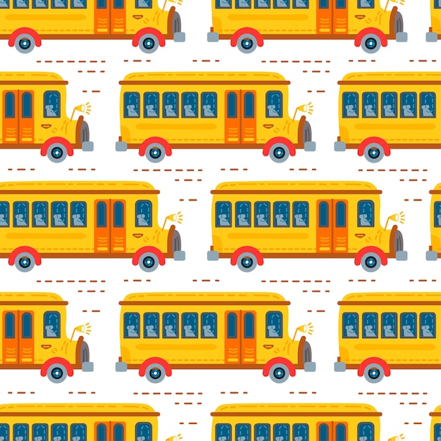 Vetor fundo de transporte de ônibus escolar sem costura para menino. design infantil fofo