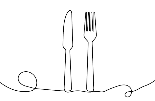 Fundo de uma linha de talheres Ilustração vetorial Ícone de linha de garfo e faca