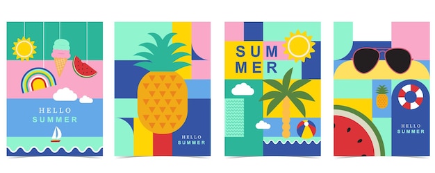 fundo de verão com estilo geométrico vector de ilustração para design vertical a4