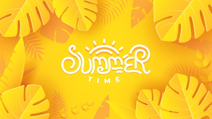 Fundo de verão com folhas amarelas Fundo de Verão em estilo de artesanato de papel