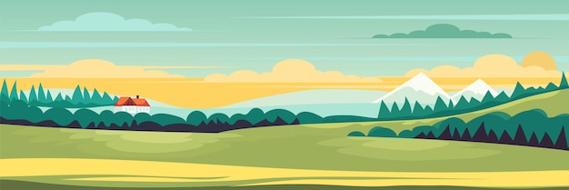 Fundo de verão natureza paisagem em ilustração vetorial de design plano