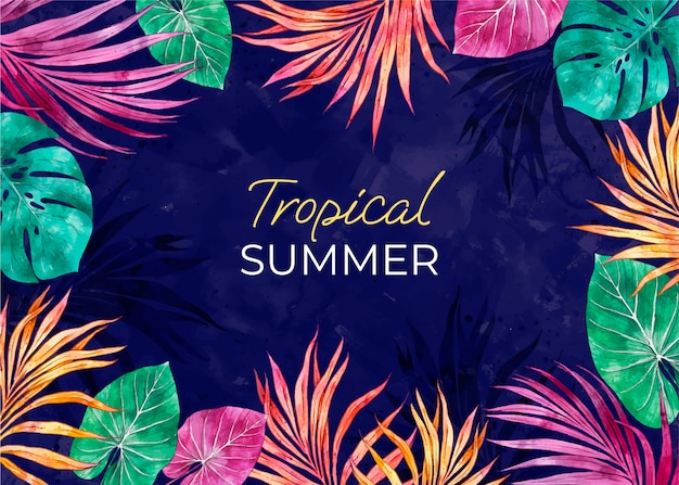 Fundo de verão tropical aquarela com vegetação