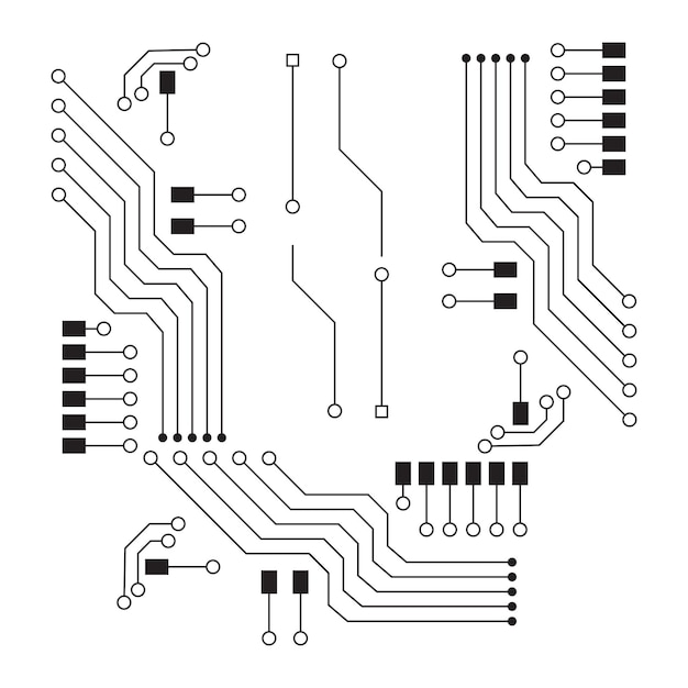 Fundo de vetor de computador com elementos eletrônicos de placa de circuito