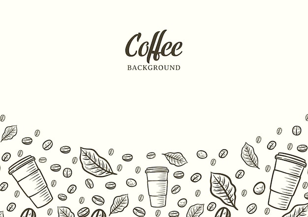 Fundo desenhado à mão com grãos de café, design de fundo de café vetorial