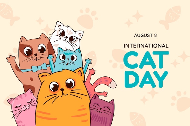 Fundo desenhado à mão do Dia Internacional do Gato
