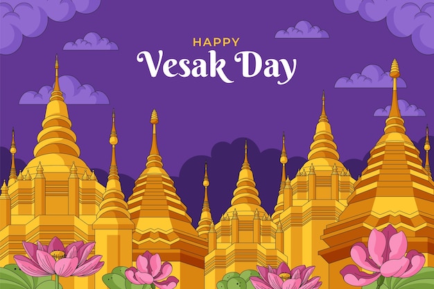 Vetor fundo desenhado à mão para a celebração do festival de vesak